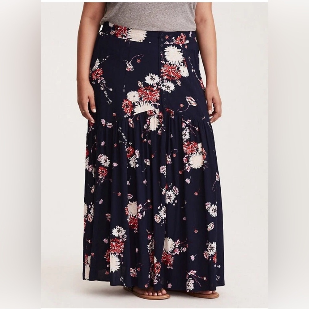 Torrid Sz 24 Blue Pink Tiered A-line Maxi Skirt 3X